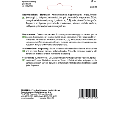 Nasiona na kiełki Słonecznik źródło żelaza 20g